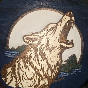 Majestic Wolf Moonlit Mixed Media Art